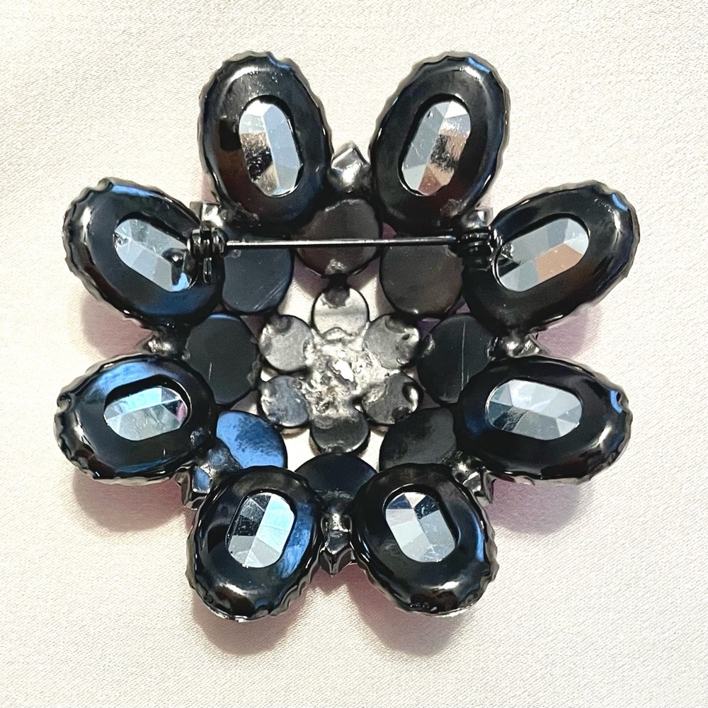 Vintage Pink Purple Rhinestone Brooch Large Floral Statement Pin 2.5” - Picture 3 of 4